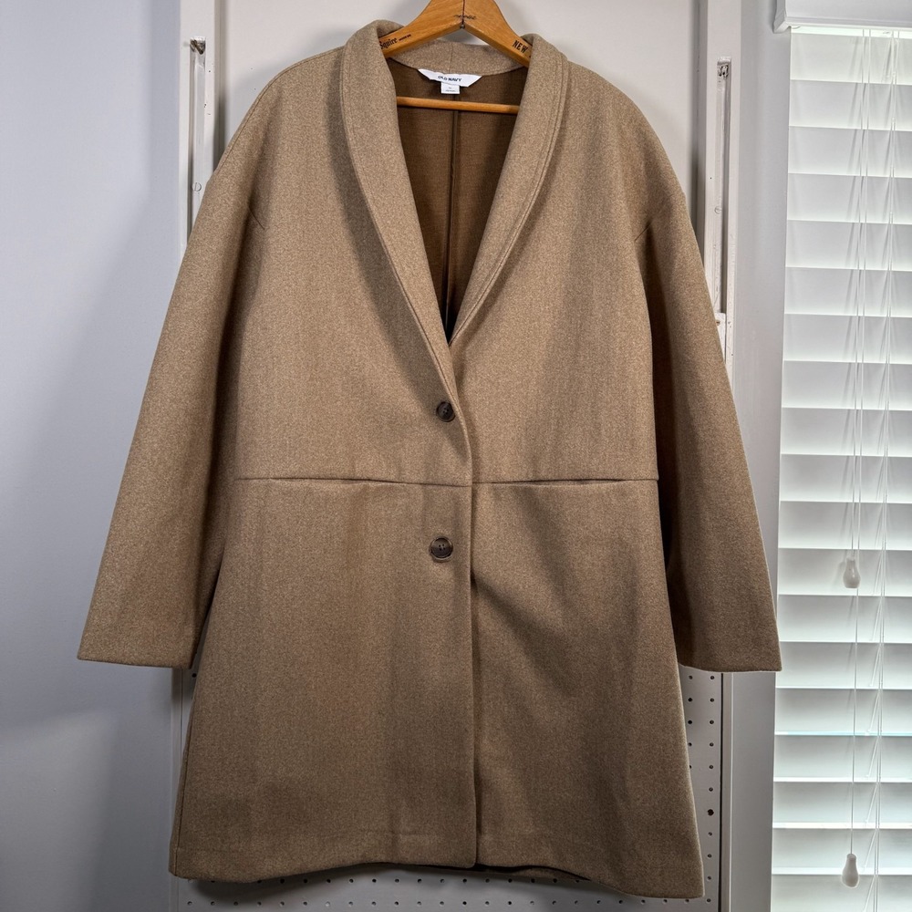 Old Navy Coatigan Womens Medium Brown Shawl Neck Mid-Length Minimalist Academia